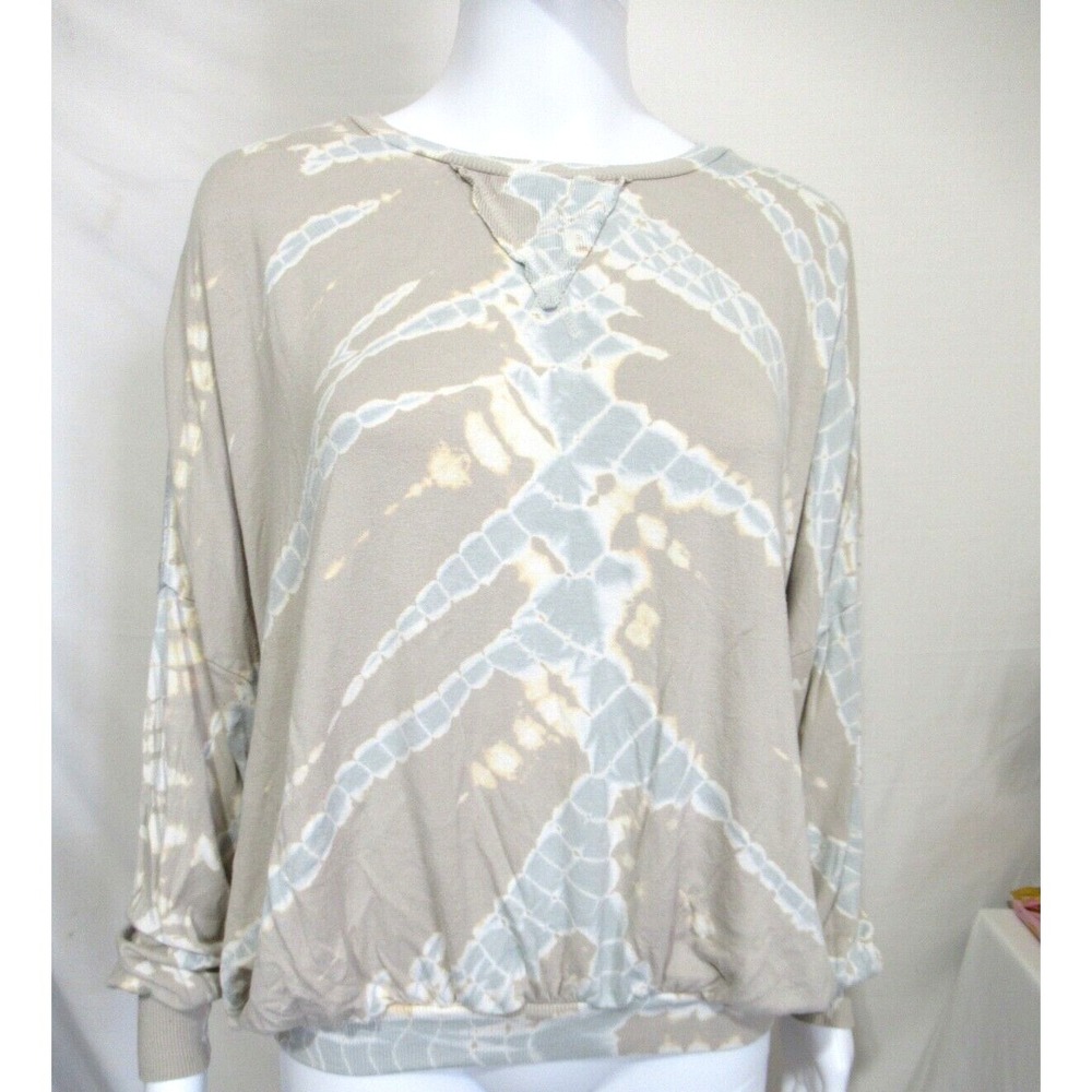 Young Fabulous & Broke Small Dolman Sleeve Tan/Blue Tie Dye Cropped Sweatshirt